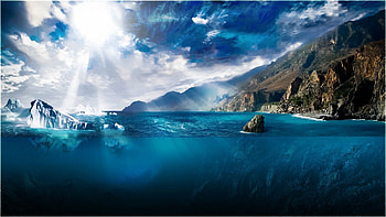 Nature, Water, Sea, Sun, Ice, Shine, Light, Rays, Beams, Ocean, Section, Ice Floes, Depth, Incision HD wallpaper