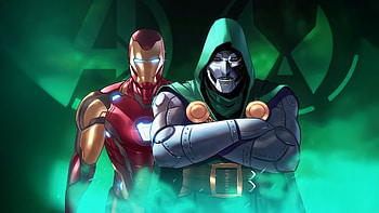 Iron Man Meets Doctor Doom, iron-man, doctor-doom, superheroes, artwork, art, digital-art HD wallpaper