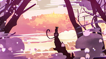 Art, Cat, Branches HD wallpaper