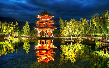 Nature, Trees, Lake, Shine, Light, China, Alcove, Bower HD wallpaper