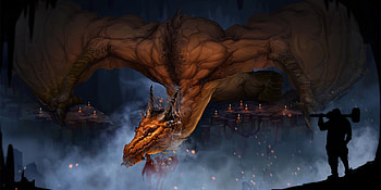 Dragon, mist, blue, fantasy, luminos, orange HD wallpaper