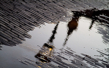 Nature, Reflection, Lantern, Lamp, Puddle, After The Rain, Sidewalk HD wallpaper