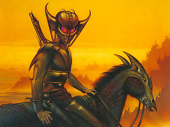 Rider, eyes, fantasy, red HD wallpaper