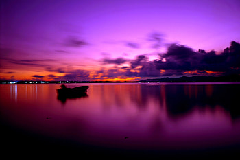 SUNSET HORIZON, boat, nature, calm, lake, sunset HD wallpaper