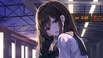 Anime School Girl Sitting In Train Platform , anime-girl, anime, artist, artwork, digital-art HD wallpaper