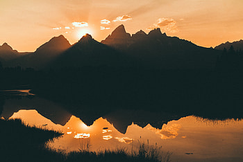 Nature, Water, Sunset, Sky, Mountains, Reflection, Sunlight HD wallpaper