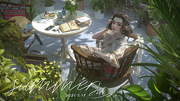Summer terrace, frumusete, girl, summer, ying lee, view from the top, fantasy, luminos, terrace, vara HD wallpaper