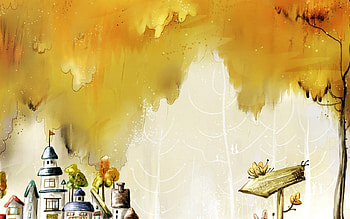 Castle in the forest, sign post, castle, art, rabbit HD wallpaper