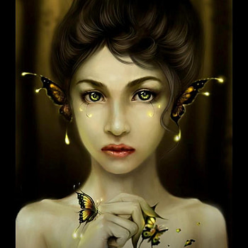 Butterfly, pretty, face, girl, elf, beauty HD wallpaper