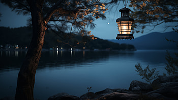 Tranquil Lakeside Lantern, man made, lantern HD wallpaper