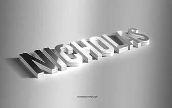 Nicholas, silver 3d art, gray background, with names, Nicholas name, Nicholas greeting card, 3d art, with Nicholas name HD wallpaper