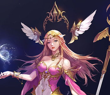 Angel, fantasy, wings, pink, minsook an, girl HD wallpaper