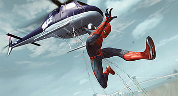 Spiderman Jumping Out Of Helicopter, spiderman, superheroes, artwork, games, digital-art HD wallpaper