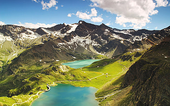 Beautiful View, lakes, snow, clouds, sky, forests, beautiful, nature, mountains HD wallpaper