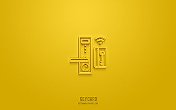 Key Card 3d icon, yellow background, 3d symbols, Key Card, business icons, 3d icons, Key Card sign, business 3d icons HD wallpaper