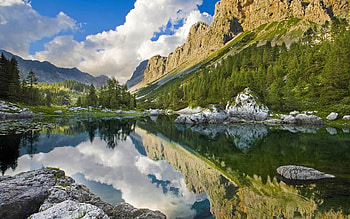 Double lake, nature, fun, lake, mountain HD wallpaper