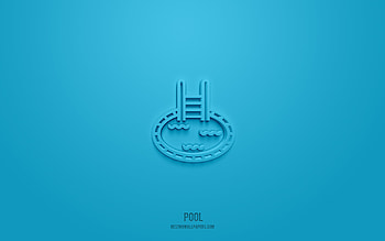 Pool 3d icon, blue background, 3d symbols, Pool, hotel icons, 3d icons, Pool sign, hotel 3d icons HD wallpaper