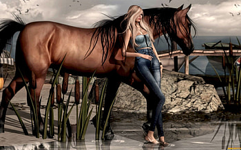 Animals, People, Girls, Horses HD wallpaper