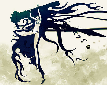 Huke 23, huke, black rock shooter, tribal, gun, chains HD wallpaper