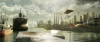 City, Ship, Sci Fi, Dock HD wallpaper