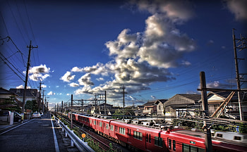 Road by the Train, other, road, sky, train HD wallpaper