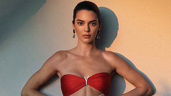 Beautiful Kendall Jenner Is Wearing Red Dress Posing For A Girls HD wallpaper