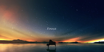 Anime Finale, anime, piano, artist, artwork, digital-art, landscape, mountains, stars, sky HD wallpaper