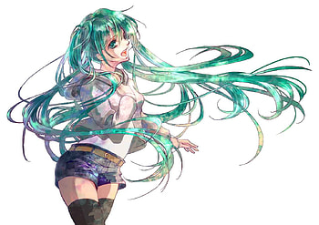 miku hatsune, blue eyes, blousse, green hair, long hair, shirt HD wallpaper