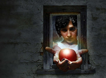 New seduction, abstract, fantasy, art, apple, woman HD wallpaper