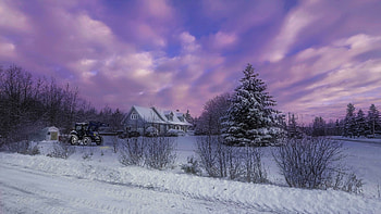 Country house in winter, Snowy charm, Serene landscape, Seasonal beauty HD wallpaper
