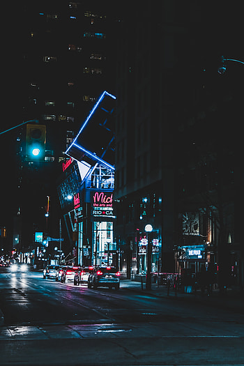 Cities, Auto, Building, Night City, Neon, Street HD phone wallpaper