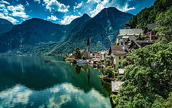 Hallstatt, summer, austrian cities, mountains, Salzkammergut, Austria, Alps, beautiful nature, R, Europe HD wallpaper