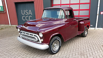 1957 Chevrolet Apache Shortbed Stepside 327 V8 automatic, Car, Red, Automatic, Pick-Up, Shortbed, Truck, Apache, Old-Timer, Stepside, Chevrolet HD wallpaper