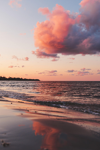 Nature, Sunset, Sea, Waves, Beach HD phone wallpaper