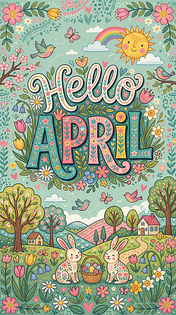 Hello April — Spring , spring, rabbit, flower HD phone wallpaper