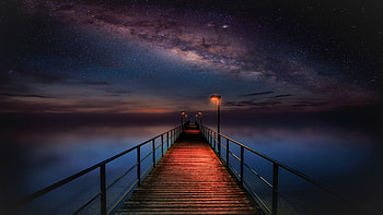Ocean pier, Milky Way HD wallpaper