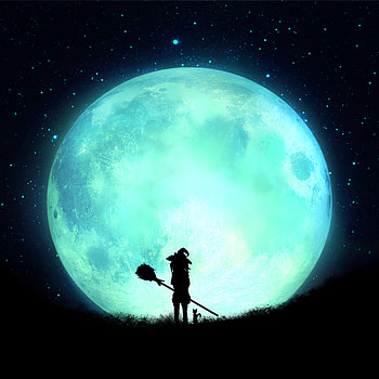 Art, Night, Moon, Silhouette, Full Moon, Witch HD phone wallpaper