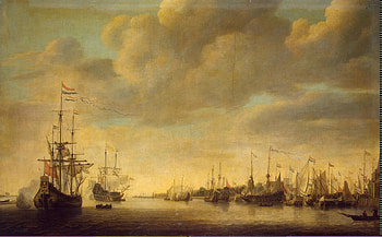 The King is Coming, clouds, saling ships, flags, water HD wallpaper
