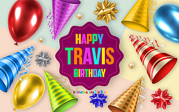 Happy Birtay Travis, , Birtay Balloon Background, Travis, creative art, Happy Travis birtay, silk bows, Travis Birtay, Birtay Party Background HD wallpaper