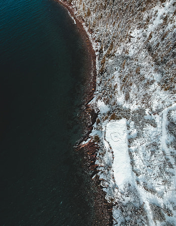 Winter, Nature, Sea, Snow, View From Above, Shore, Bank HD phone wallpaper