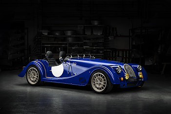 Morgan Plus 8, 50th anniversary edition, blue, classic car HD wallpaper