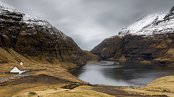 Faroe Islands, Saksunar Kirkja church, ultra , Background HD wallpaper