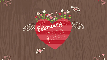February Heart Calendar Brown Background February HD wallpaper