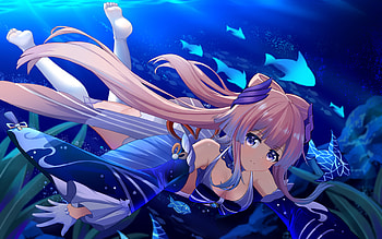 Sangonomiya Kokomi, underwater world, Hydro characters, Genshin Impact, sharks, manga, Sangonomiya Kokomi Genshin Impact, Kokomi HD wallpaper