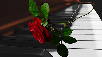 ~*~ Piano Red Rose ~*~, , music, piano, romantic, red rose HD wallpaper