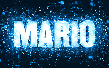 Happy Birtay Mario, , blue neon lights, Mario name, creative, Mario Happy Birtay, Mario Birtay, popular american male names, with Mario name, Mario HD wallpaper