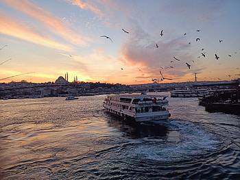 Eminönü Galata köprüsü, günbatımı, gökyüzü, gemi HD wallpaper