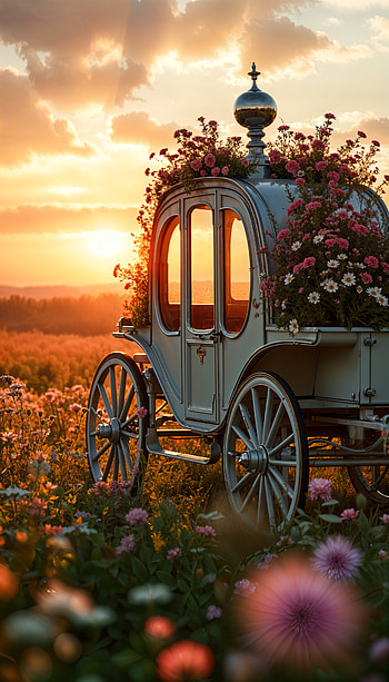 Enchanted Carriage: A Floral Sunset , flower, field, nature HD phone wallpaper
