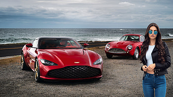 Aston Martin DBS GT Zagato, model, brunette, red, cars HD wallpaper