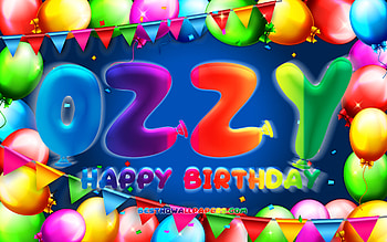 Happy Birtay Ozzy, , colorful balloon frame, Ozzy name, blue background, Ozzy Happy Birtay, Ozzy Birtay, popular german male names, Birtay concept, Ozzy HD wallpaper